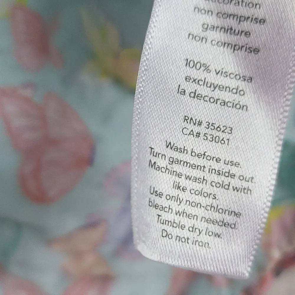 Carter's Blue Butterfly Print Top Pom Flutter Sleeve Shirt Pastel Aqua Blouse